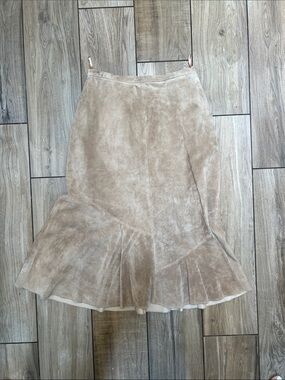 Chico's 100% Leather-Suede Beige Flounce Skirt